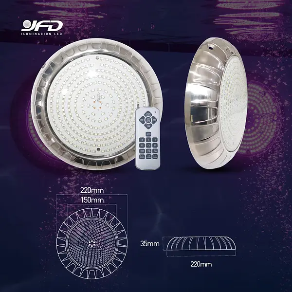 Bala De Piscina Sobre Poner Borde Plateado Rgb 12v Ac 18w